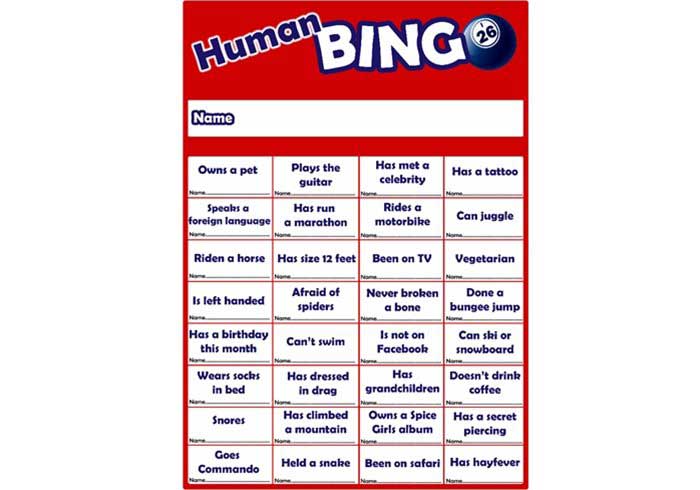Human Bingo question card