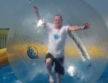 Man on water in a zorb ball